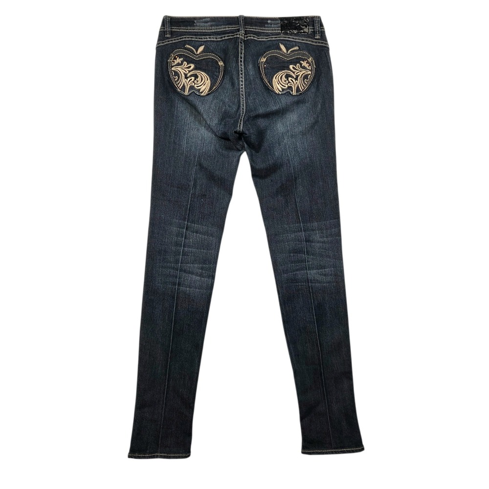 Apple Bottoms Vintage Skinny Jeans Women 9/10 Dark Wash Embroidered Pockets Y2K
